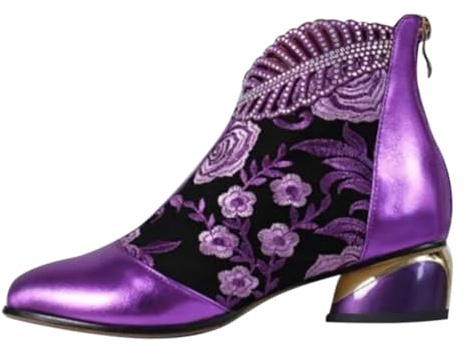 Generisch Botines para mujer Chelsea Boot elegantes botas cortas medias botas ortopédicas con cremallera otoño invierno mujer botas verano tacón bloque botas de entretiempo, morado, 41 EU