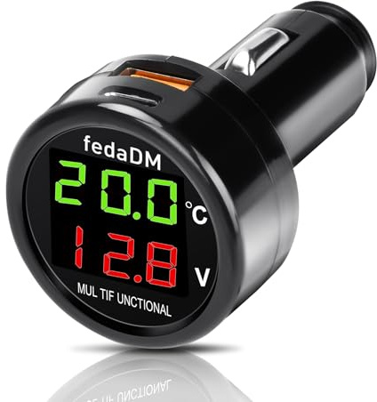 VOKTTA Voltmetro digitale per auto, termometro, DC 12 V, 24 V, 3 in 1, tensione della batteria, misuratore di temperatura, monitor, indicatore di calibro, per auto, camion, autobus