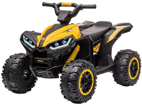 Kids Electric Quad Bike 12V, Ride on ATV Battery Powered with Remote Control, Forward Reverse Functions, LED Headlights, Music, Horn, 2 Speed for Boys and Girls Aged 3-8 Years - Yellow