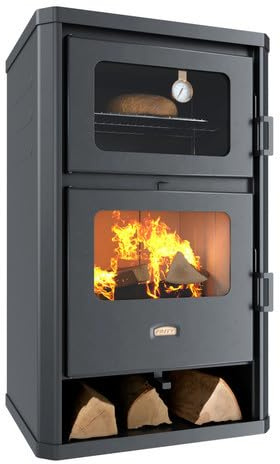 Prity FG D kamin trä 14,2 kW med ugn – köksugn, träspis fast bränslespis – vedspis för matlagning och uppvärmning – BImSchV nivå 2 – Ø 150 mm, röranslutning