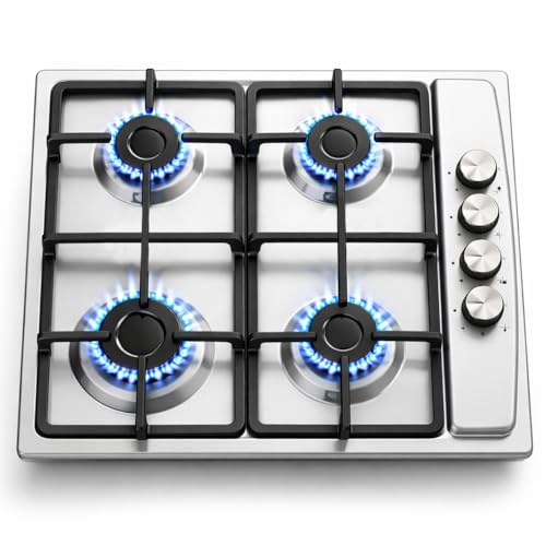 BAKAJI Piano Cottura in Acciaio Inox da 60 cm per Alimentazione a Gas e Griglia Removibile, 5 Bruciatori, Fornelli Lavabili per Cucina, Facile da Pulire con Manopole di Controllo a Ponticello
