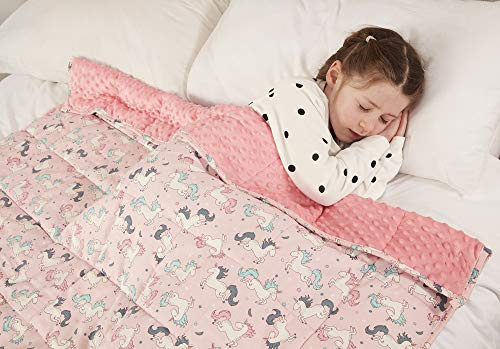 viceroy bedding Weighted Blanket for Autism Anxiety - 100% Cotton with Sensory Soft Dot Reverse Side - Heavy Weight Blanket for Sleep Therapy (Unicorn Pink, 100cm x 155cm, 4.5kg)