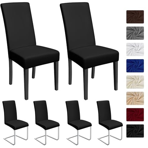 Stolsöverdrag 6 Stycken Stretch Stolskydd Universell Matstolsöverdrag Modernt Matstolsskydd Avtagbart Tvättbart Matstolar Överdrag för Heminredning Hotell Kontor Matsal (6 Stycken Svart)