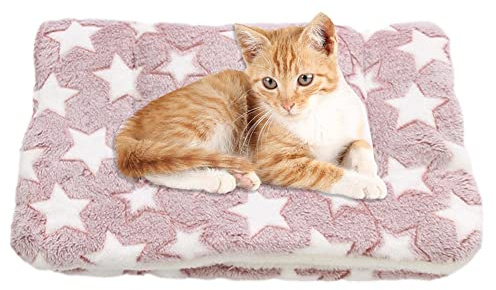 2023 New Cosy Calming Cat & Dog Blanket - Washable, Ultra Soft Fluffy Premium Flannel Cloth Pet Cushion Pad - 12*9inch (Pink Stars)