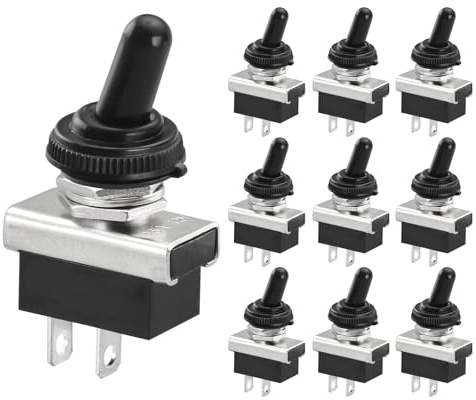Heschen Interruttore a levetta in metallo, KN3D-101, 12V 25A, SPST, On/Off a 2 posizioni, 2 pin, per luce del cruscotto dell'auto, con cappuccio impermeabile (10 unità)