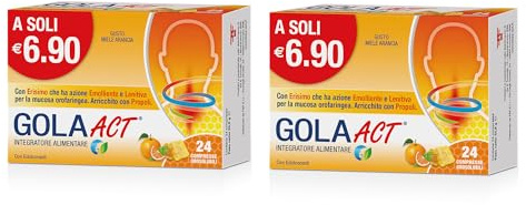 Gola Act Miele e Arancia, Integratore alimentare con Erisimo e Vitamina C, 1 Confezione Bipack da 48 Compresse