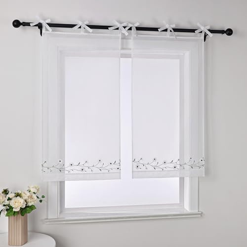 Joyswahl Voile fönstergardin i lantlig stil kamomill, Cáfe, gardiner, transparent, korta, köksgardiner, bistrogardiner, kök, vit, H x B 120 x 60 cm, 1 st