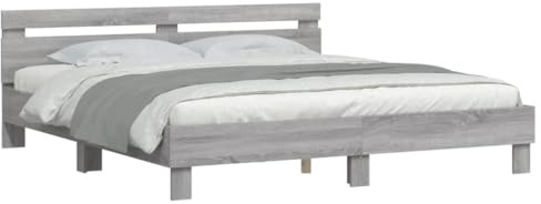 vidaXL Sängram med huvudgavel grå sonoma 200x200 cm konstruerad trä, säng, gästsäng, enkelsäng, sängar, gästsängar, enkelsängar, säng med huvudgavel