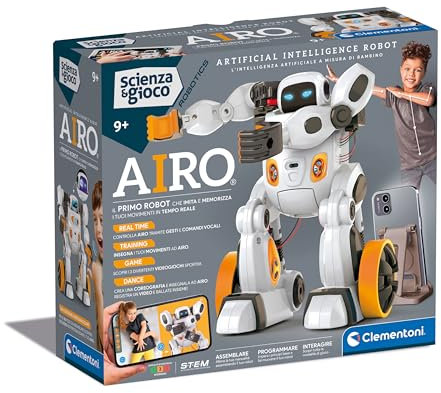 Clementoni Wissenschaft und Spiel Robotics – Airo, Roboter zum Zusammenbauen, Kinder 9+ Jahre, mit dedizierter App und AI-Technologie, imitiert Bewegungen mit künstlicher Intelligenz, 6 Motoren,