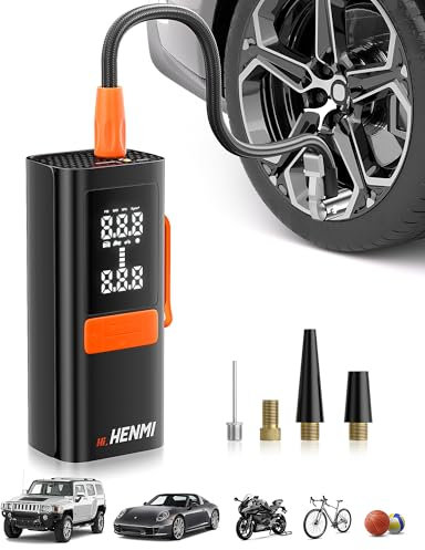 HENMI Elektrische Luftpumpe, Tragbare Akku Luftpumpe Auto mit alle ventile 170PSI (11,7 Bar), 18000 mAh Fahrradpumpe Elektrisch mit Digitalanzeige Manometer für Fahrrad, EBike, Wohnmobil, Bälle