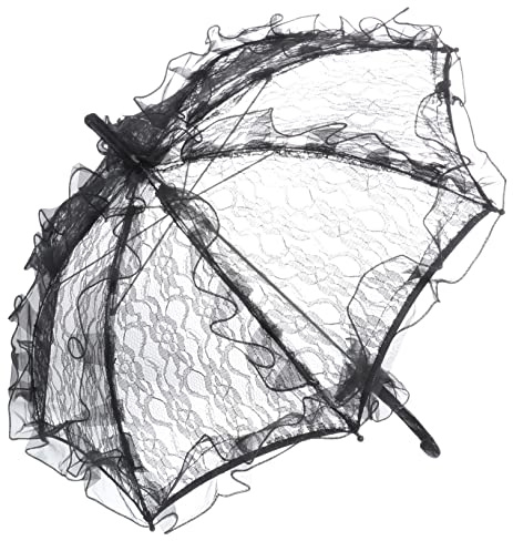 DEARMAMY Ombrello da Matrimonio in Pizzo Nero Raffinato Ricamo Vintage Piccolo Parasole per Decorazione e Accessorio Fotografico per Feste e Cerimonie