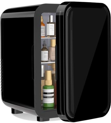 YASHE Mini réfrigérateur, 6 litres/8 canettes 220-240 V AC/DC Réfrigérateurs thermoélectriques portables pour chambre à coucher, soins de la peau, boissons, bureau, dortoir et voiture, noir