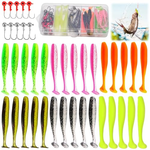 ZDL Esca da Pesca, 40pcs, Esche Artificiali, Morbide, per Bass, Accessori, Gomma, Adatto per Acqua Dolce e Salata