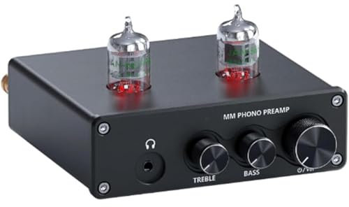 Preamplificador de fonógrafo de tocadiscos, preamplificador de fono con tubo de vacío, perilla de control de agudos/graves, salida de auriculares de 3,5 mm, para lugares de entretenimiento en el hogar