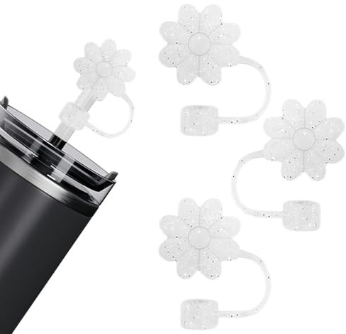 Hebterrka 3er Set Weiß Blume Strohhalme Zubehör, Staubschutz Abdeckung, Praktische Thermobecher Dichtung Zubehör, Schützend Und Anpassbar Mit Dichtem Sitz