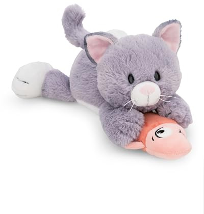 NICI Gosedjur, katt med fisk, grå, 30 cm, mjukt plyschdjur från NICI, sött mjukisdjur för att gosa och leka med, bra presentidé för barn och vuxna - 62153