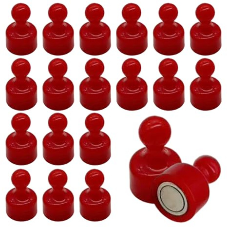 YSDINK 20 stycken neodym-magneter, flerfärgade magnetiska stift för whiteboard, kylskåp, magnettavla, perfekt för hem, kontor, skola, klassrum, 12 x 20 mm, konisk form (röd)