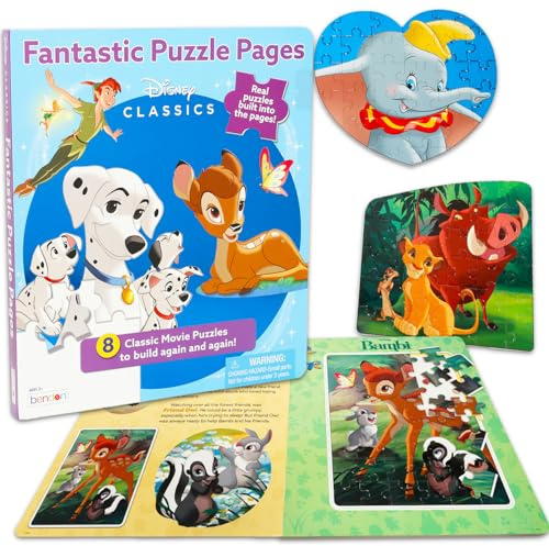 Bulk Disney Classics Puzzle Book 5 Pack - 200+ Pc Ages 4-6 3-5 | Lion King, 101 Dalmatians, Dumbo, Peter Pan Educational Jigsaw Puzzles for Kids | 5 Classic Disney Movie Puzzles in Storybook