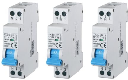 gloca Interruttore Magnetotermico Automatico 1P+N 220V 6KA 1 Modulo DIN (16 Ampere, 3)