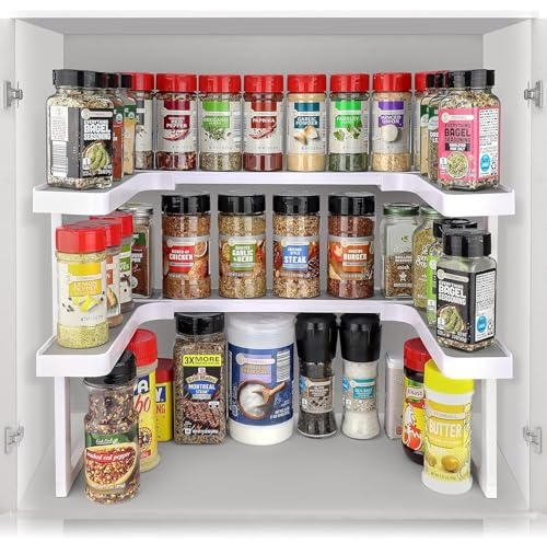 Générique Organisateur d'Épices Extensible à 2 Niveaux, Support Étagère de Cuisine Empilable, Rangement Modulable pour Bocaux et Condiments, Blanc