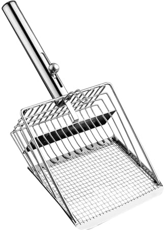 Yianyal Kattkattlåda skopa skopa katt spade katt med krok och hål siktskyffel utan tung stick, metallsiktspade med robust nät och ergonomiskt handtag