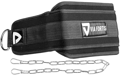 VIA FORTIS - Ceinture de Musculation Lestée avec Chaine - Pour Calisthenics, Street Workout, Bodybuilding, Dips, Tractions, Poids, Squats - Accessoire de Musculation Homme Femme - Capacité 180kg