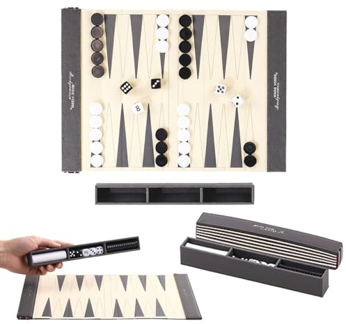 Travel Edition Backgammon Game Set,Portable PU Leather Backgammon Board Game,Wrinkle-Resistant Foldable Chess and Checkers,Game Set Suitable for Teenagers,Adults,and Family Gatherings