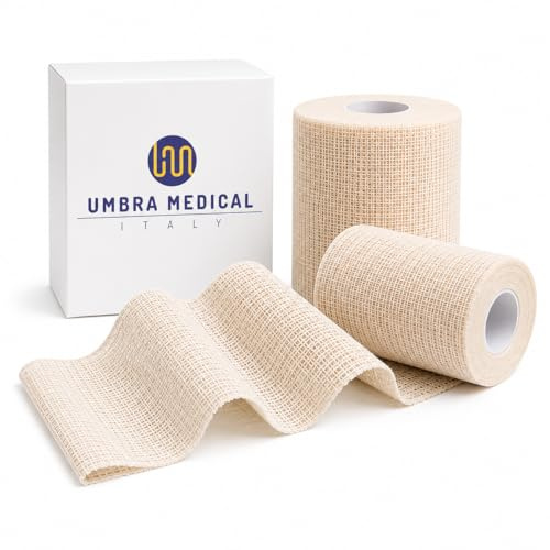 UMBRA MEDICAL ITALY Benda Elastica Coesiva 20 m in Cotone – Autoadesiva Ipoallergenica e Traspirante – Per Fissaggi, Fratture, Garze e Bendaggi – Made in Italy – Diverse Misure (6cmx20m)