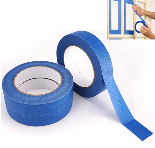 3 Rotolo Nastro per Mascheratura Blu, 50mx25mm Nastri Adesivi da Pittore In Carta, Nastro per Mascheratura, Nastro Carta Imbianchino Pittura, per Lavori di Verniciatura, Ristrutturazioni, Separazione