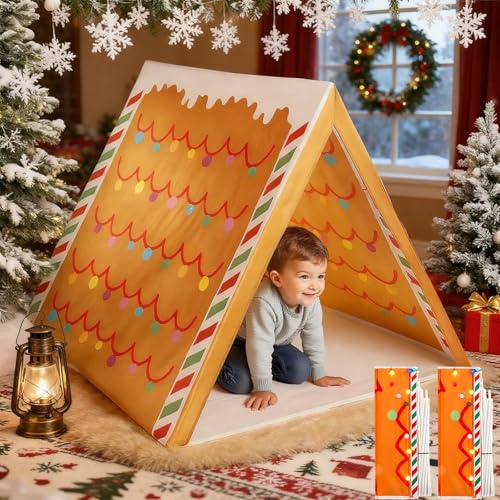 Gingerbread Christmas Tent, Christmas Gingerbread Santa Claus House Play Sleepover Tent for Home Indoor Xmas Holiday Party, Holiday Dreams Home - Lightweight Detachable and Small Size(Gingerbread*2)