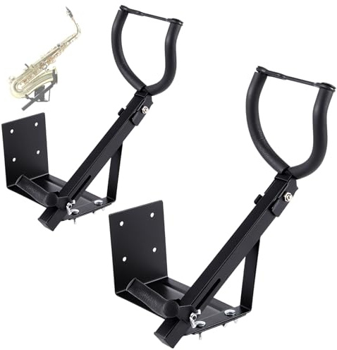 Otoolling 2 Pcs Saxophone Wall Mount Tenor Alto Saxophone Stand Holder Display Rack Metal Alto Sax Stand Wall Hanger for Music Studio Instrument Shop Home Accessories Sax Lover Gifts, Black
