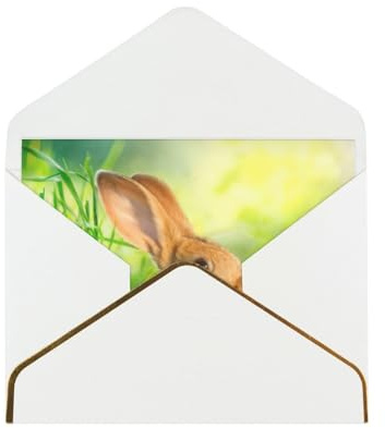 Tarjeta de felicitación de papel con perla de conejo de Pascua con sobre con ribete dorado para boda, fiesta, invitación de Navidad