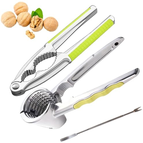 2Pcs Schiaccianoci con 1 Forchetta, Pinza Noci Metallo Taglia Castagne Antiscivolo, Tagliacastagne Schiaccia Noce Pinze Castagna Utensili Cucina Multifunzione per Mandorle, Nocciole, Frutti Mare