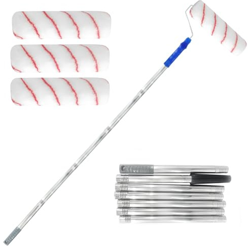 9-Inch Paint Roller with Extended Detachable Thickened Metal Pole,Household Wall Painting Tool,Stable Splicing Rod for Painting Walls,Ceilings,and Home DIY (Total Length: 6.6 Feet)