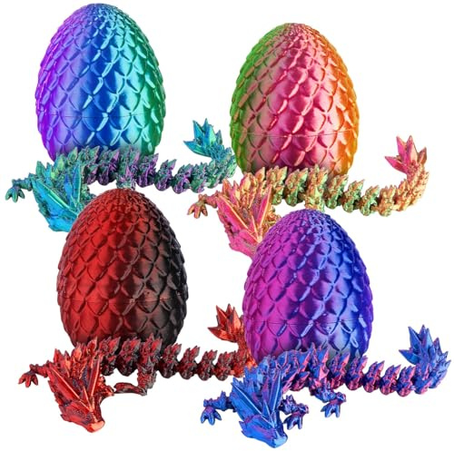 Playtastic bewegliche Drachenfigur: 4er-Set 3D-gedruckte Dracheneier mit Mini-Drachenfiguren, 12,7 cm (Figuren)