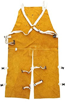 Mandil soldador, Ropa de soldadura de servicio pesado delantal de soldadura de cuero del delantal de babero resistente al calor de la pierna con la herramienta de bolsillos for hombres mujeres