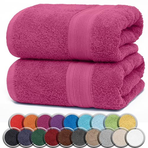 NatureMark 2er Pack SAUNATÜCHER/BADETÜCHER – Premium Qualität 80x200cm – Sauna-Handtuch 100% Baumwolle – Farbe: Pink