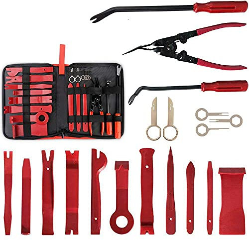 Tian 19Pcs Outils Demontage Garniture Auto Universel Car Trim Removal Tools Kit Outils de Suppression pour Voiture Porte Panneau Tableau de Bord