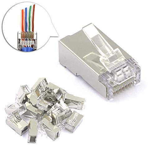 VCE Lot de 25 Connecteur RJ45 CAT6 Embout de Connecteur Blindé Nickelé RJ45 8P8C Via Une Prise Modulaire Ethernet Imprimante