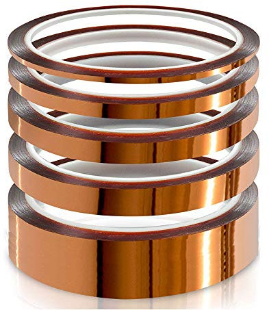 YIXISI 5 Piezas Cinta de Alta Temperatura Cinta Adhesiva Kapton para Soldar por Transferencia de calor y aislamiento, Soldadura por ola (3mm / 6mm / 8mm /12mm / 25 mm x 33 m)