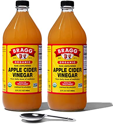 Bragg Organic Apple Cider Vinegar With the Mother– USDA Certified Organic – Raw, Unfiltered All Natural Ingredients, 32 Fl Oz W/Measuring Spoon, 2 Pack