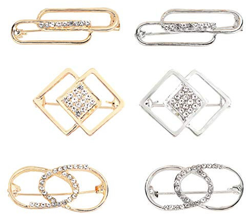 SOIMISS Lot de 6 broches géométriques avec strass et cristaux pour femme Argenté doré