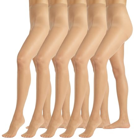 PIKY PACK 5 par damtights, skira strumpbyxor, skinande nylonstrumpor 15 DEN | naturlig, svart | S, M, L, XL | Made in Italy, Naturlig, svart, M