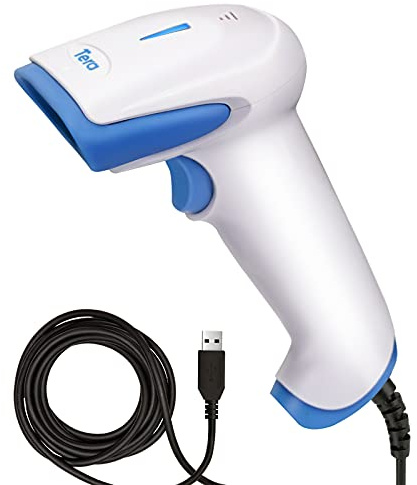 Tera 1D Laser Scanner de Codes-Barres Lecteur de Codes-Barres Portable Filaire USB en Matériel Antibactérien, Plug and Play, 3106 (Blanc-Bleu)