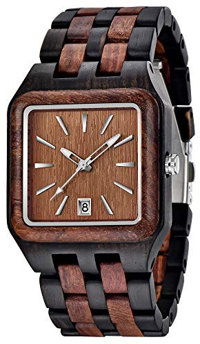 Tiong Quadratische Quarz-Holzuhr, quadratische Herrenuhr aus Holz, verstellbares Holzarmband, Herrenarmband braun…