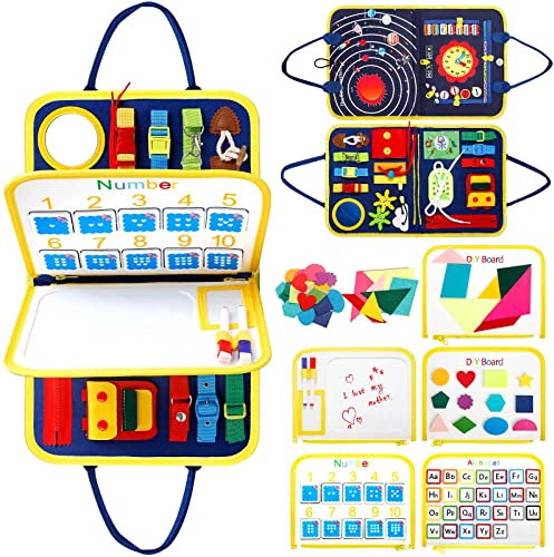 Busy Board für Kleinkinder Activity Board 3-Schichten Montessori Spielzeug ab Baby 1 2 3 4 Jahre Mädchen Junge Sensorik Motorikspielzeug Reisespiele Erlernen Sie Lebenskompetenzen und Feinmotorik