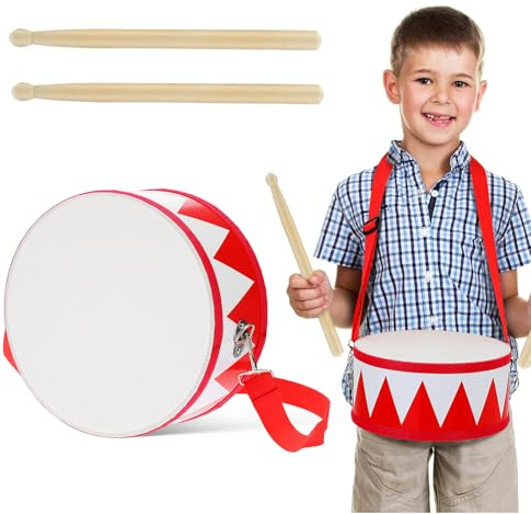 Snare Drum, 8 inch Drum for Kids - Baby Musical Toys with an Adjustable Strap and 2 Drumsticks - Educational Wooden Toys Sensory Musical Instrument for Toddler Boys & Girls
