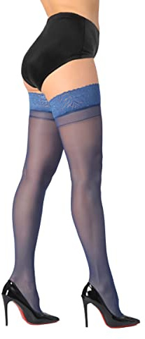 DORALLURE Thigh High Stockings Silicone Lace Top Stay Up Silky Semi Sheer Pantyhose for Women Hold Up Nylon