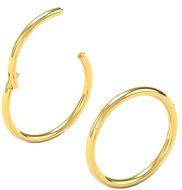 Body CAC Or 2 Pièces-0.8mm×7mm Femme Acier Chirurgical Anneaux de Nez à Charnière Oreille Inoxydable Piercing Helix Cartilage Tragus Boucles D'oreilles