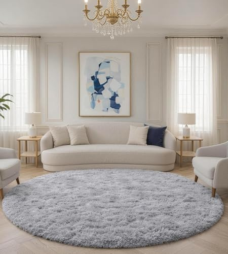 VOFUSHON Sovrum lurvig plysch matta färgglad batik falsk fluffig sammet moderna innermattor långt hår päls utseende mysig sängmatta soffa matta matta (grå, x, 150 cm Rund